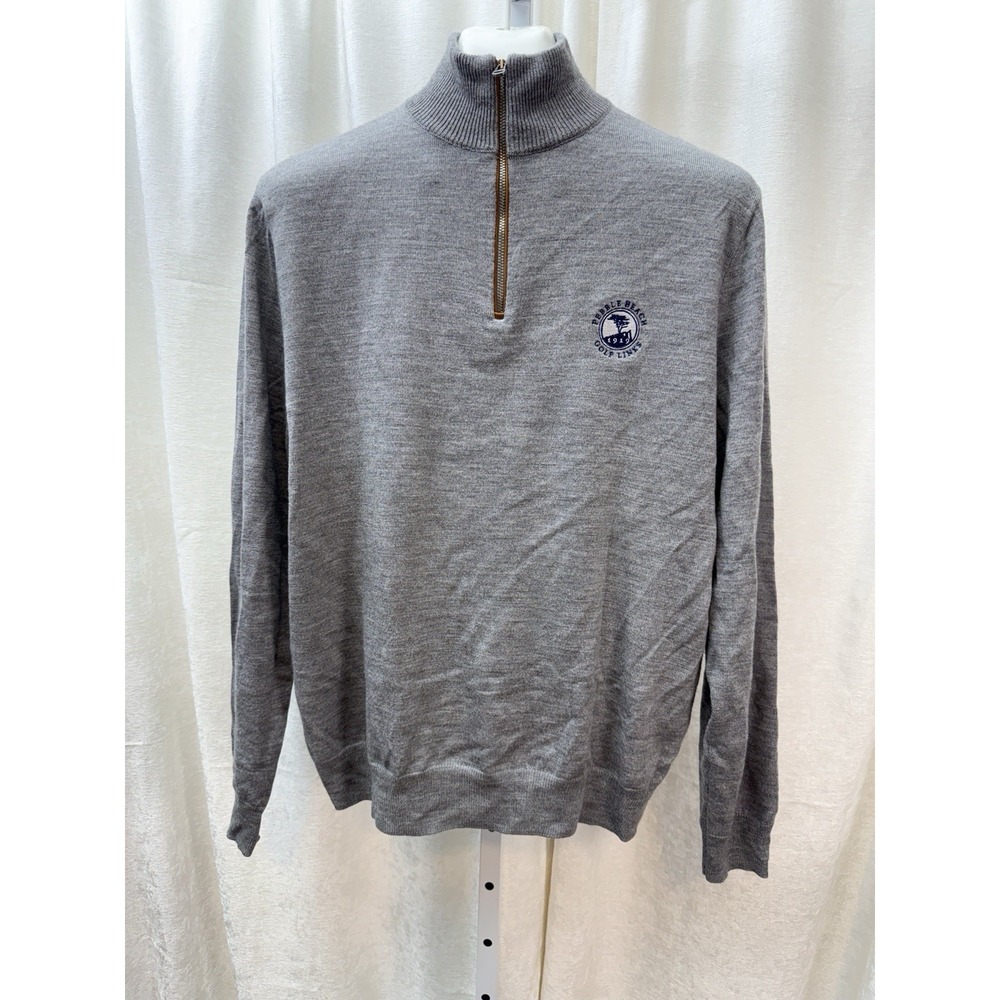 Polo Ralph Lauren Sweater Mens Sz M Grey Merino Wool Quarter Zip Pebble Beach